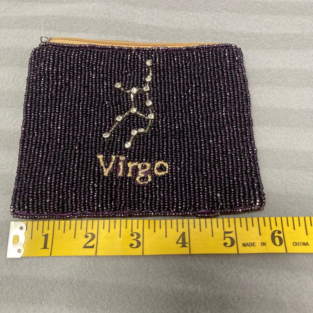 Pier 1 Imports Virgo Beaded Coin Purse with zipper.  Missing Tassel. Pre-Owned